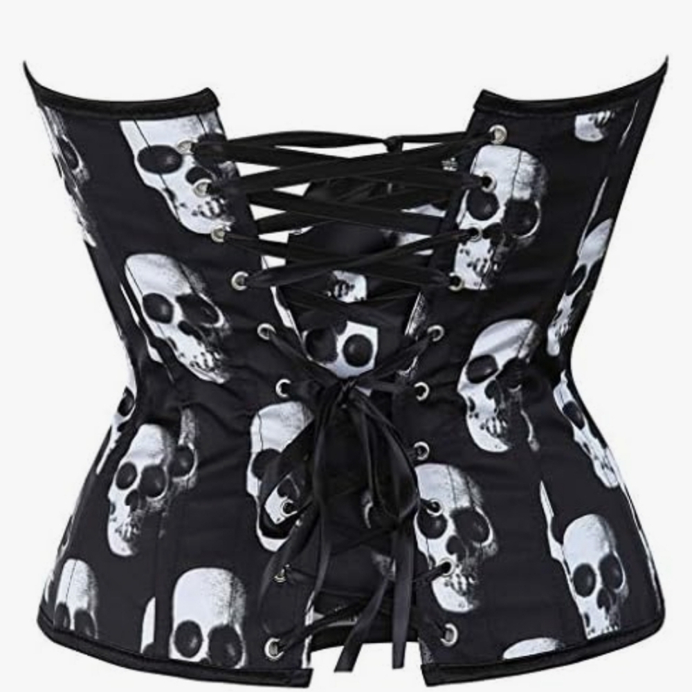 Gothic Black Skull Print Corset Bustier Shapewear.  Size 6XL. - Picture 3 of 8